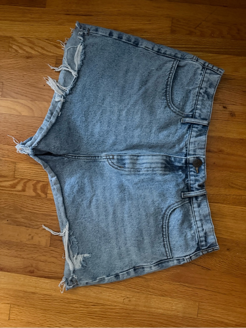 Show Me Your MuMu Light Blue Distressed High-Rise Denim Shorts